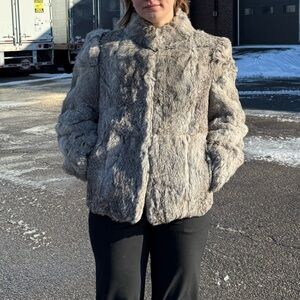 Elegant Gray Fur Jacket